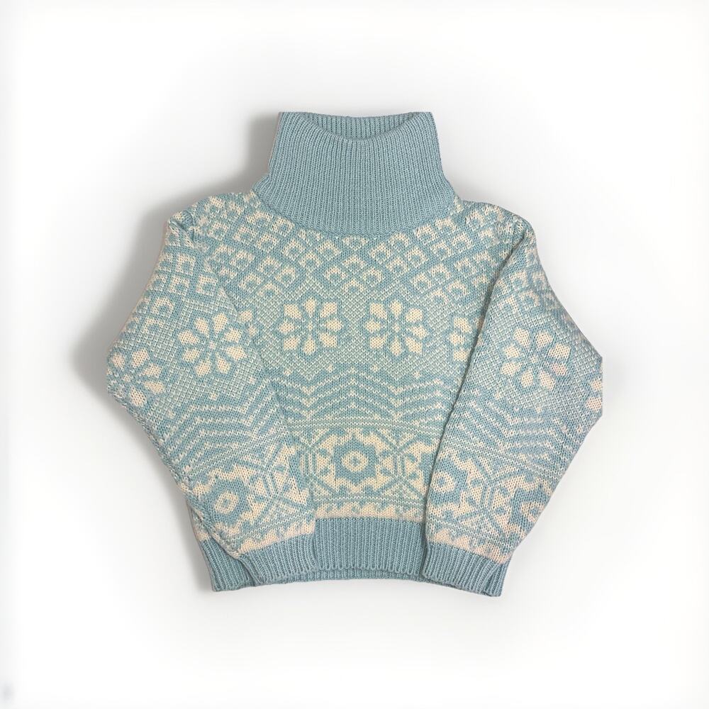 Chaus Women’s Sweater Vintage Knit, Light Blue and White, Size Small, Retro, 90s